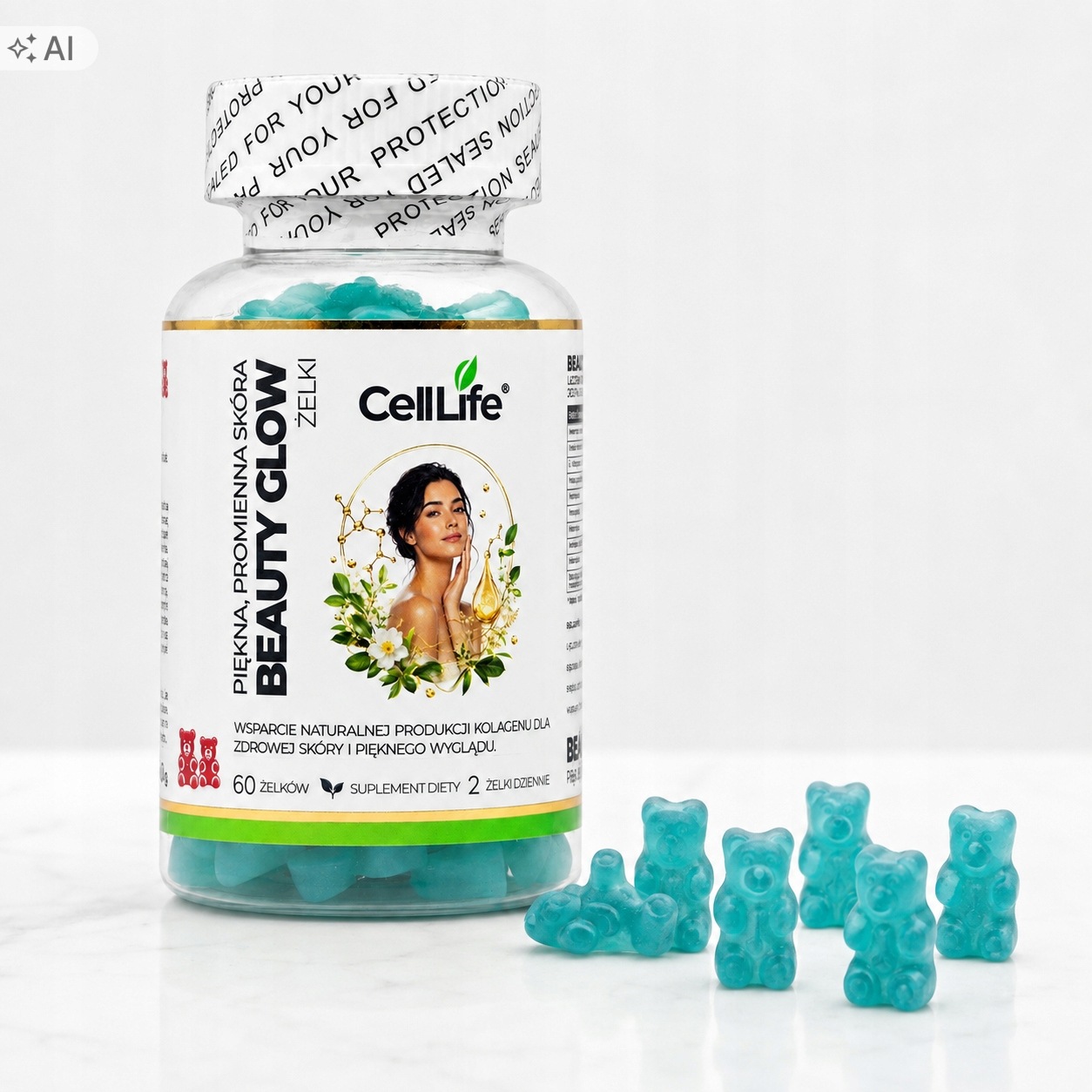 Cell Life Beauty Glow Żelki włosy skóra paznokcie L-Glutation 500 mg 60szt.