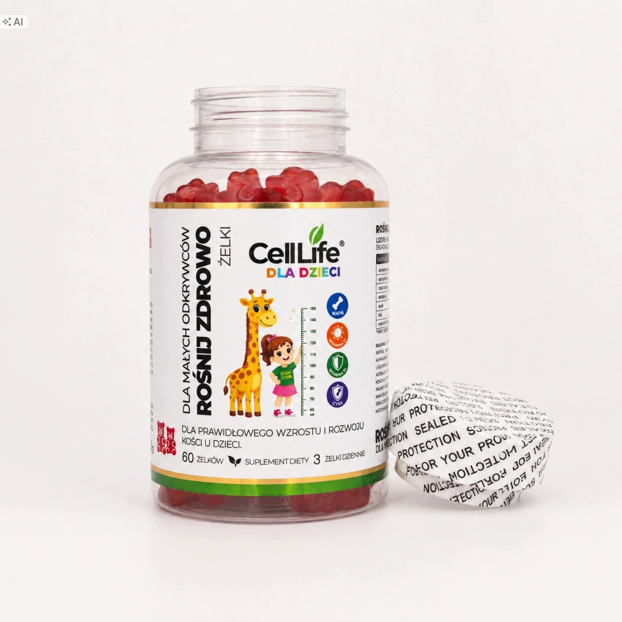 Cell Life Żelki dla Dzieci Rośnij Zdrowo D3 K2 MK7 Cynk Witamina C 60 szt