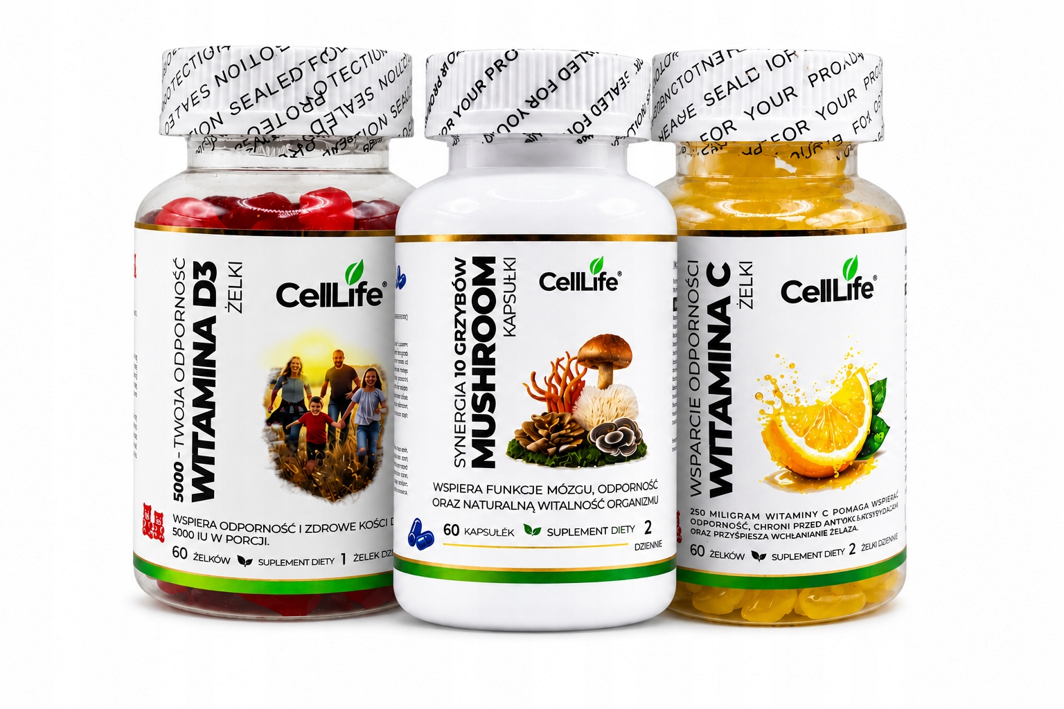 Zestaw Suplementów CellLife Witamina D3 C Mushroom Odporność Energia
