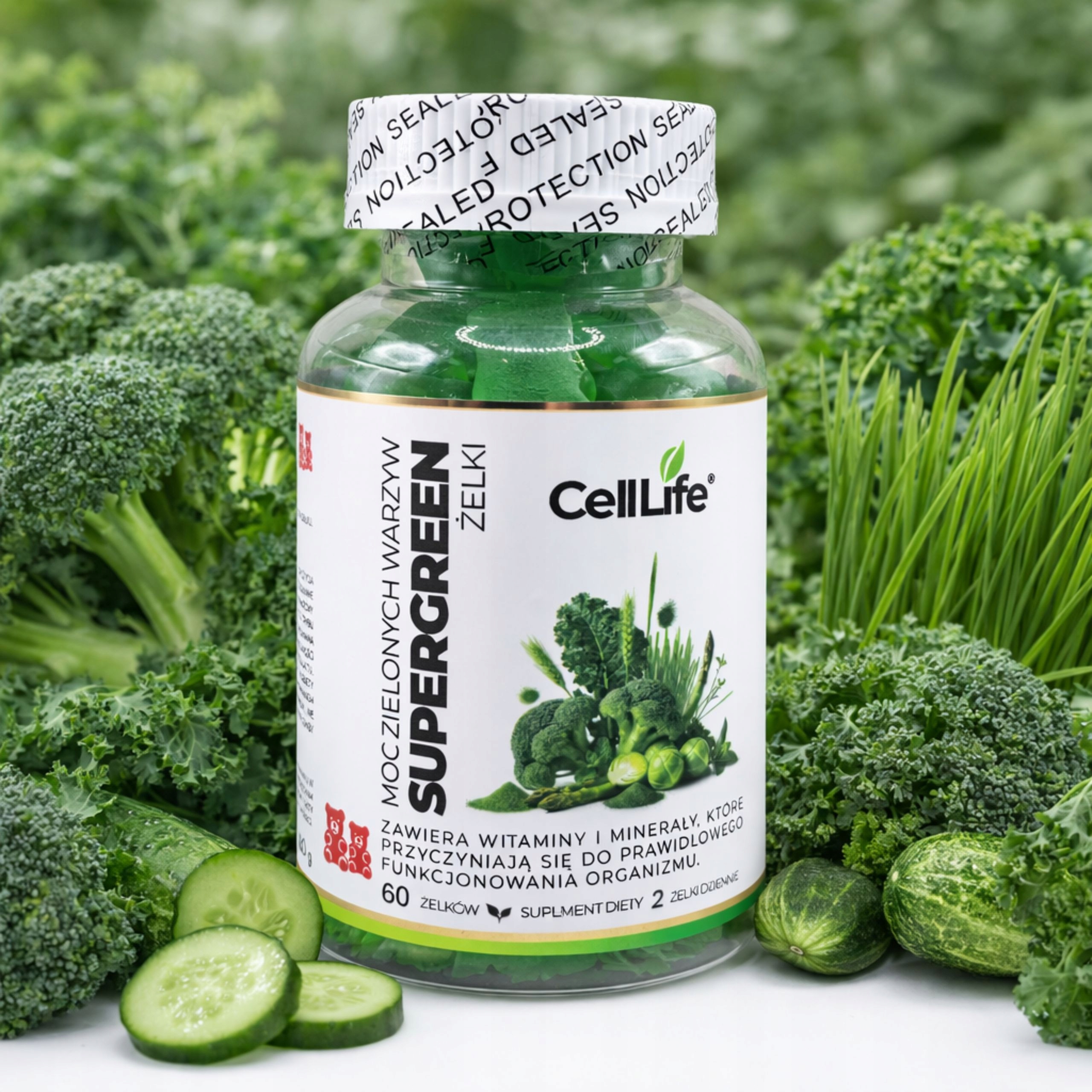 Suplement diety Cell-Life Supergreen Moc zielonych warzyw żelki 60 sztuk