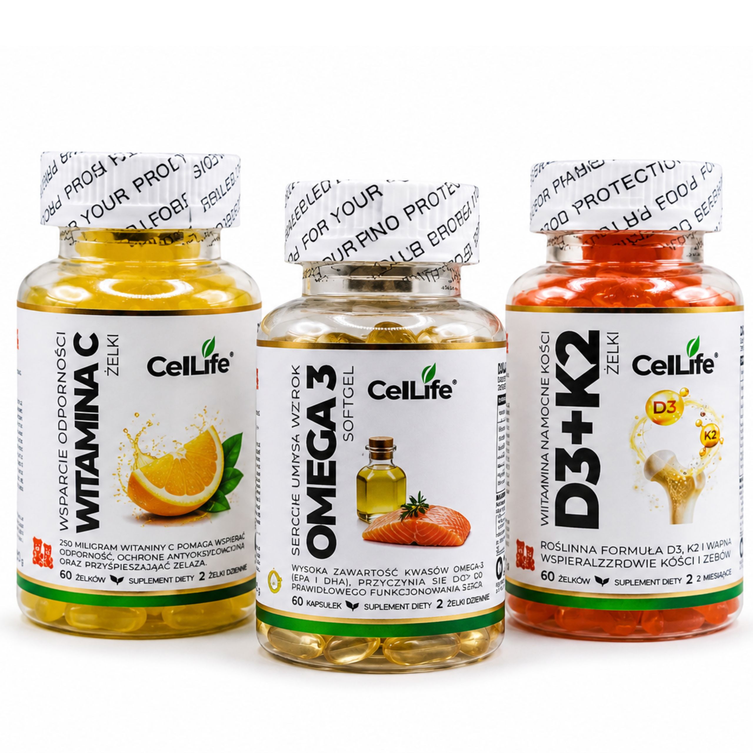 Suplement Cell Life Witamina D3 K2 Omega 3 + Witamina C Odporność Energia