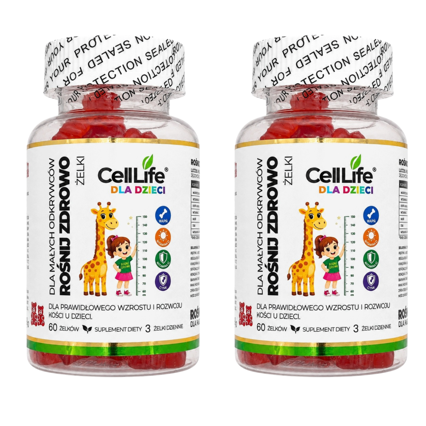 Cell Life Żelki dla Dzieci Rośnij Zdrowo D3 K2 MK7 Cynk Witamina C 120 szt