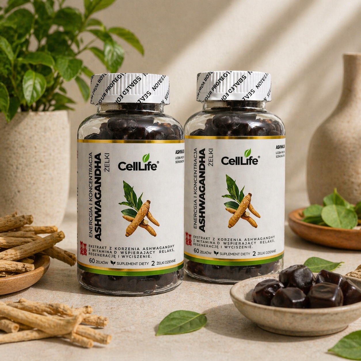 Suplement diety CELL LIFE ASHWAGANDHA energia i koncentracja 2x60 żelków